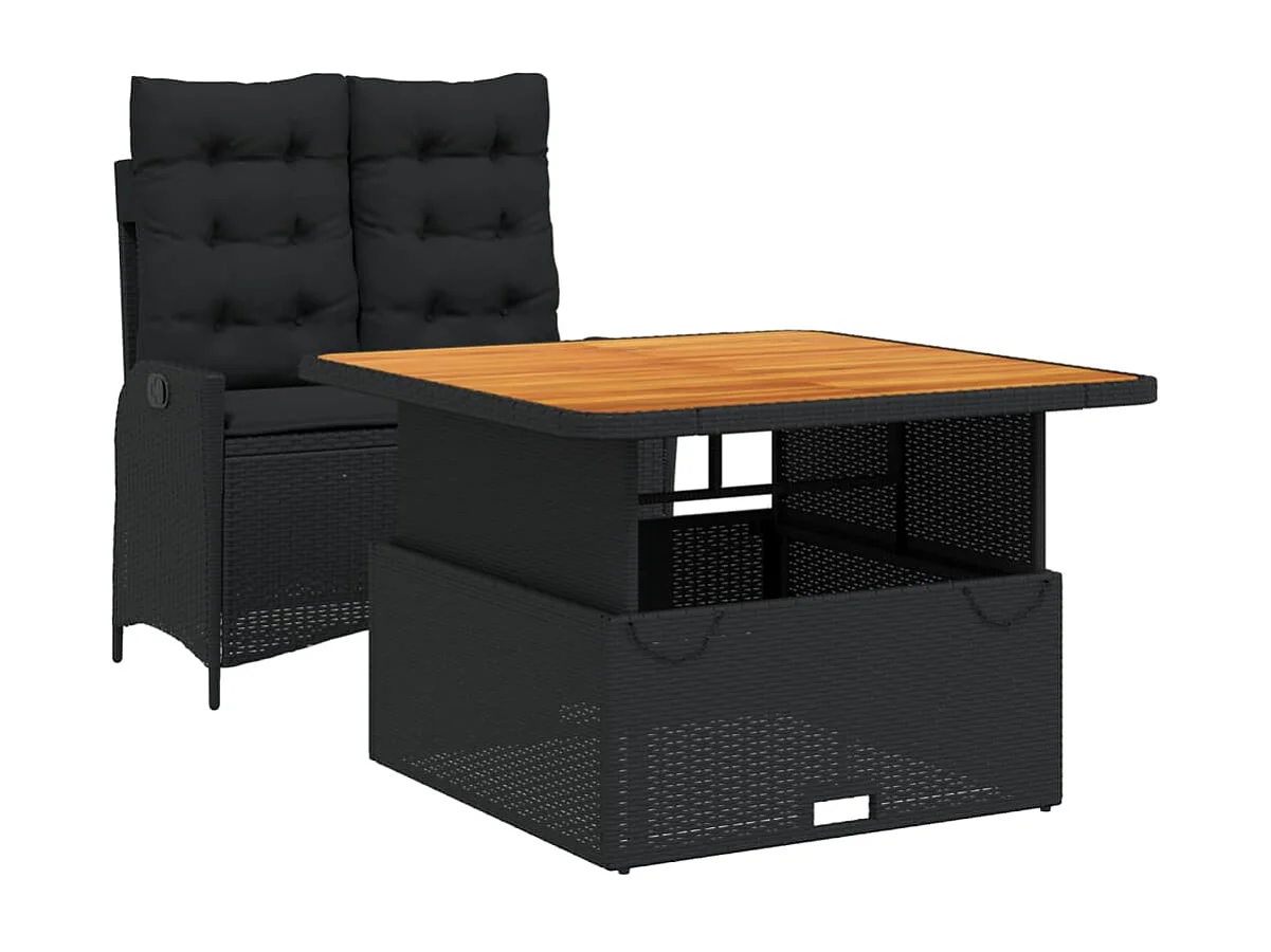 2 pcs conjunto de jantar p/ jardim c/ almofadões vime PE preto PT175656