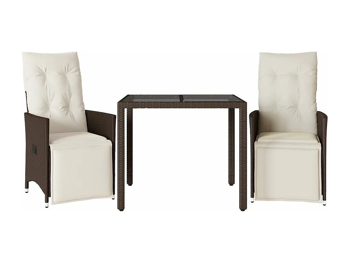 Ensemble de bistro de jardin 3 pcs coussins marron poly rotin FR52384