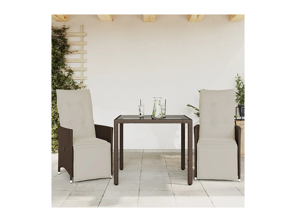 Ensemble de bistro de jardin 3 pcs coussins marron poly rotin FR52384