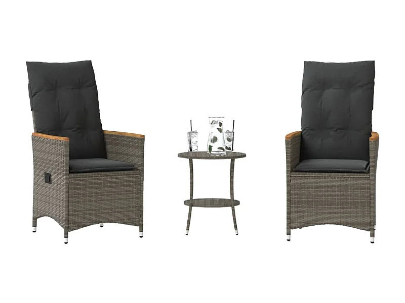 3 pcs conjunto bistrô com almofadões vime PE cinza PT204927