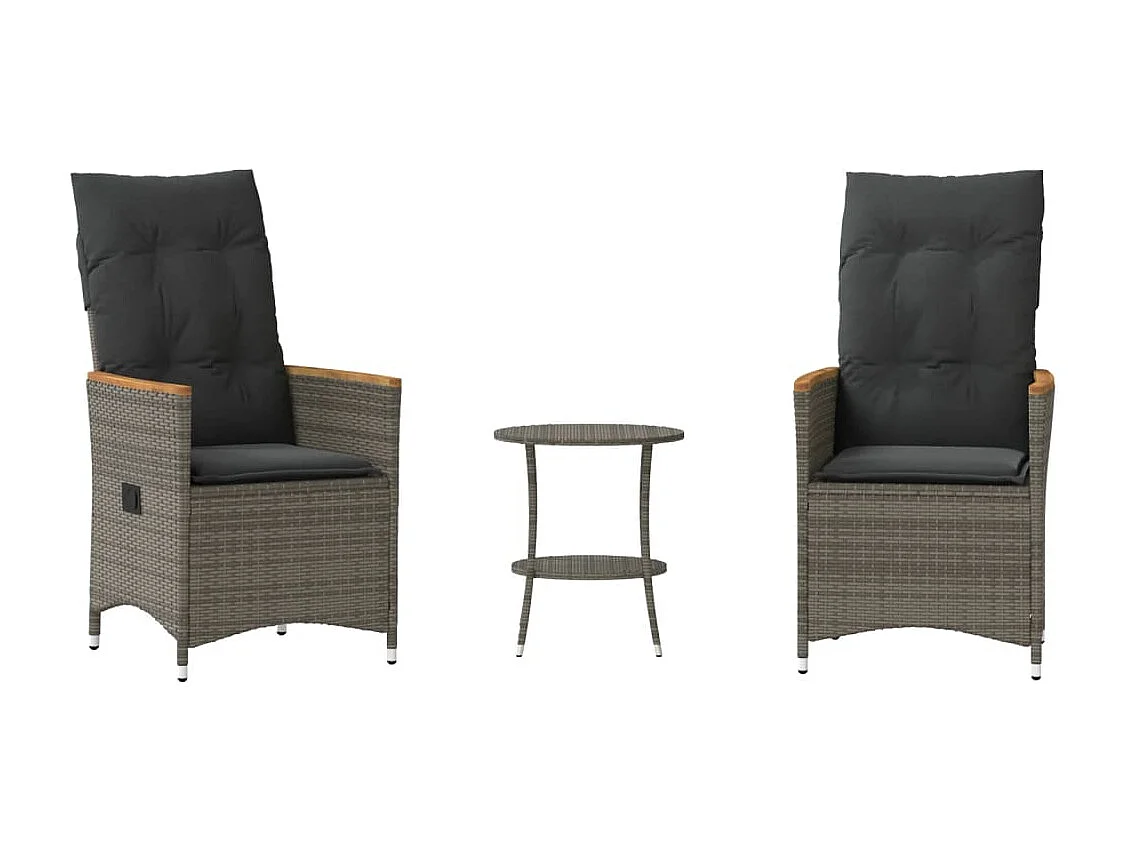 3 pcs conjunto bistrô com almofadões vime PE cinza PT204927