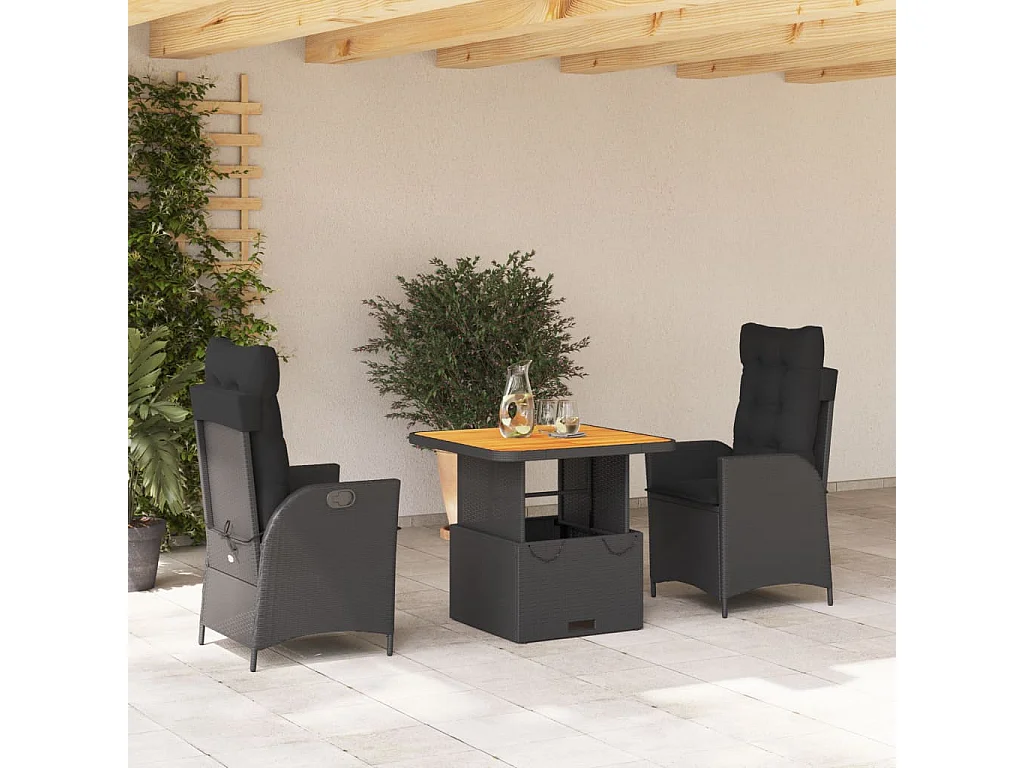 3-delige Tuinset met kussens poly rattan zwart BE679539