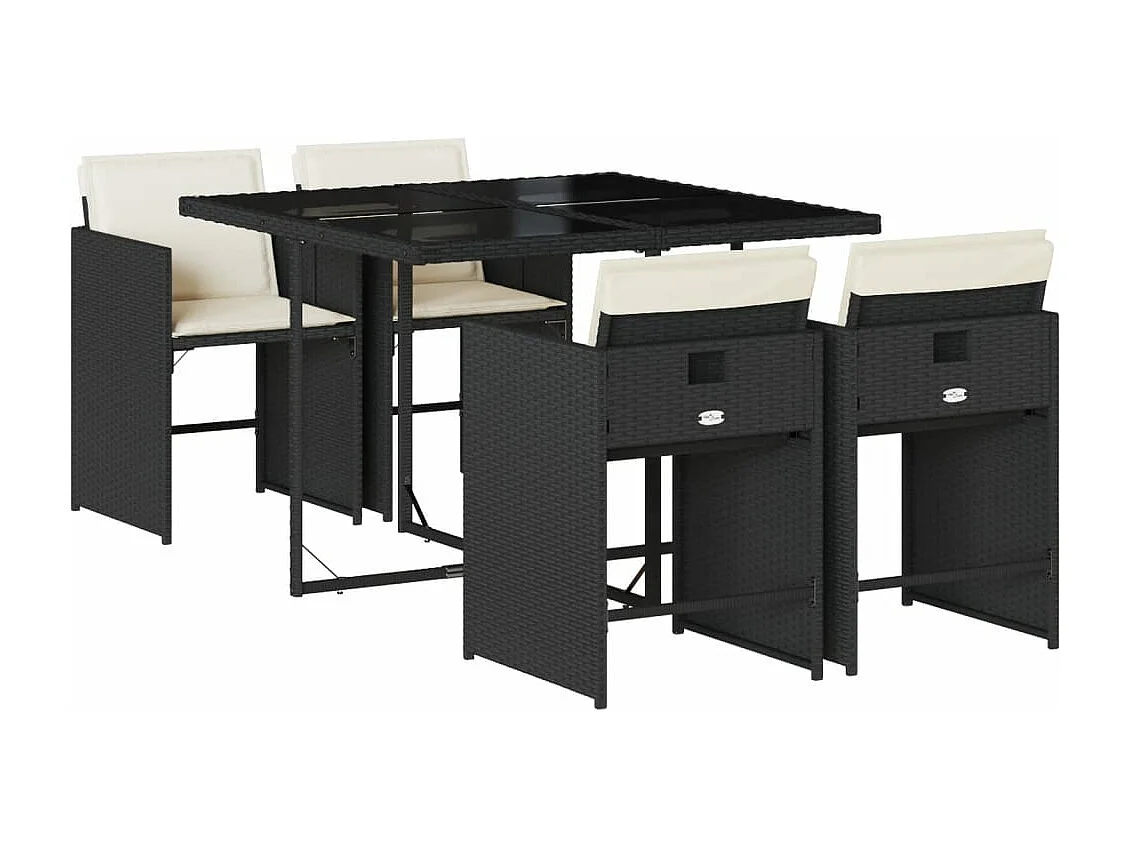 Ensemble à manger de jardin coussins 5pcs Noir Résine tressée FR50800