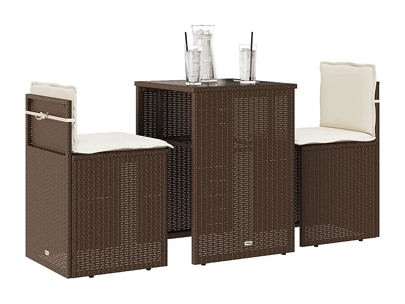 3-delige Bistroset met kussens poly rattan bruin BE936867