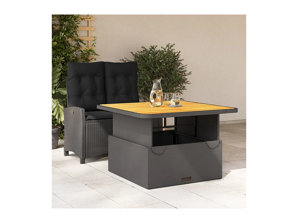 2-delige Tuinset met kussens poly rattan zwart BE706946