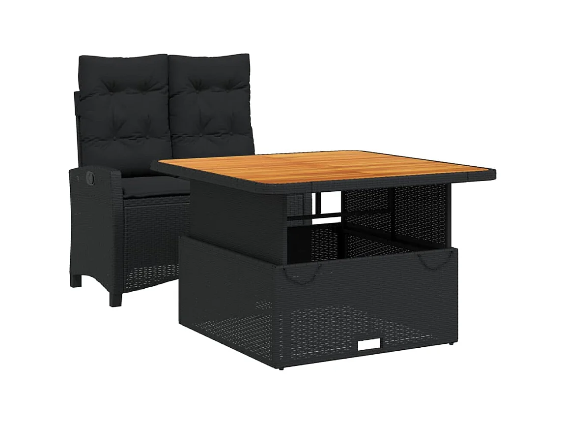 2-delige Tuinset met kussens poly rattan zwart BE706946