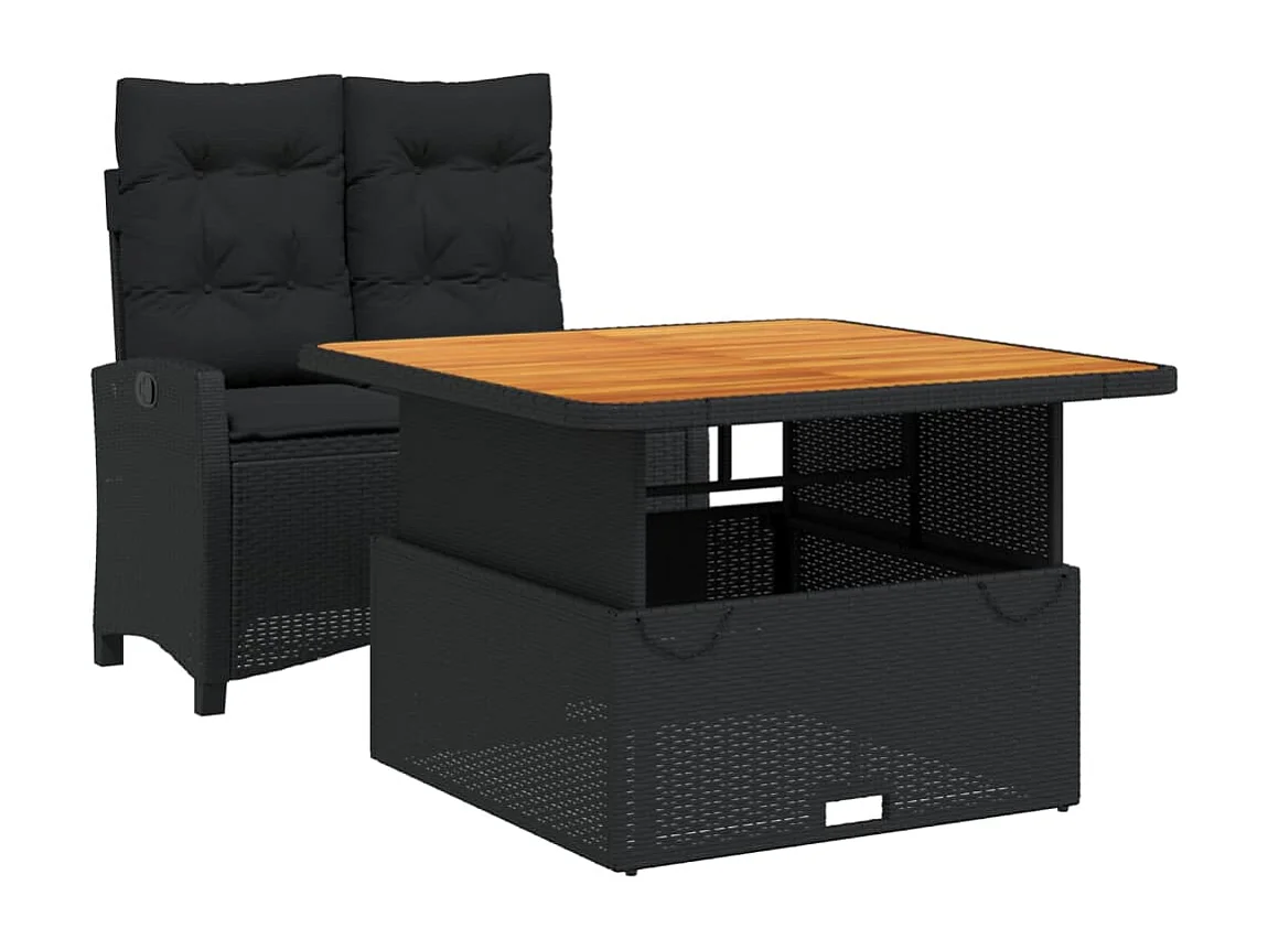 2 pcs conjunto de jantar p/ jardim c/ almofadões vime PE preto PT322932