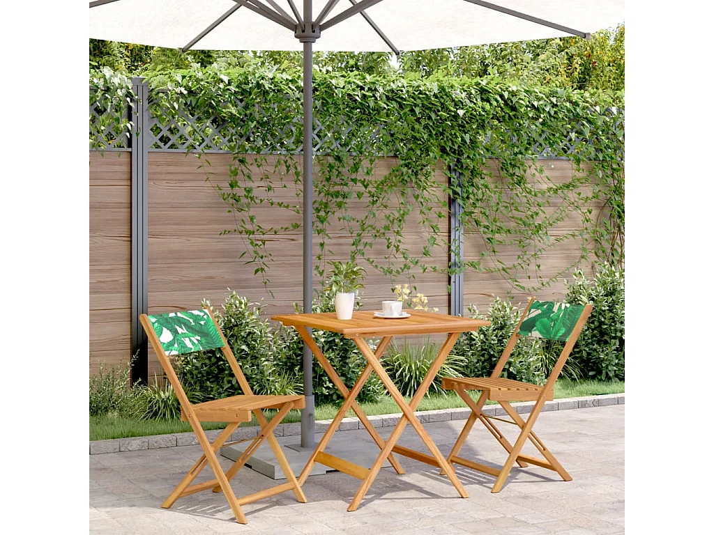 3-delige Bistroset bladpatroon stof en massief hout BE467146