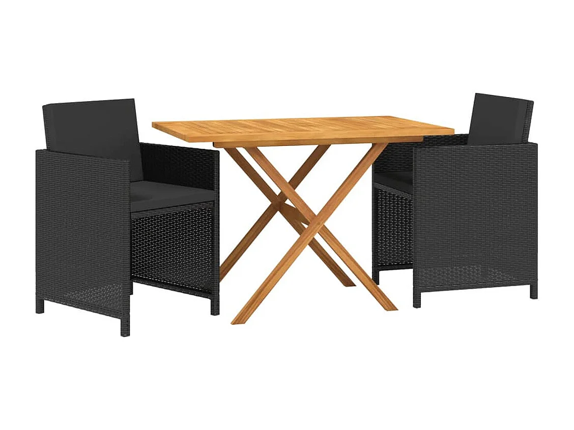 3 pcs conjunto de jantar para jardim com almofadões preto PT243486