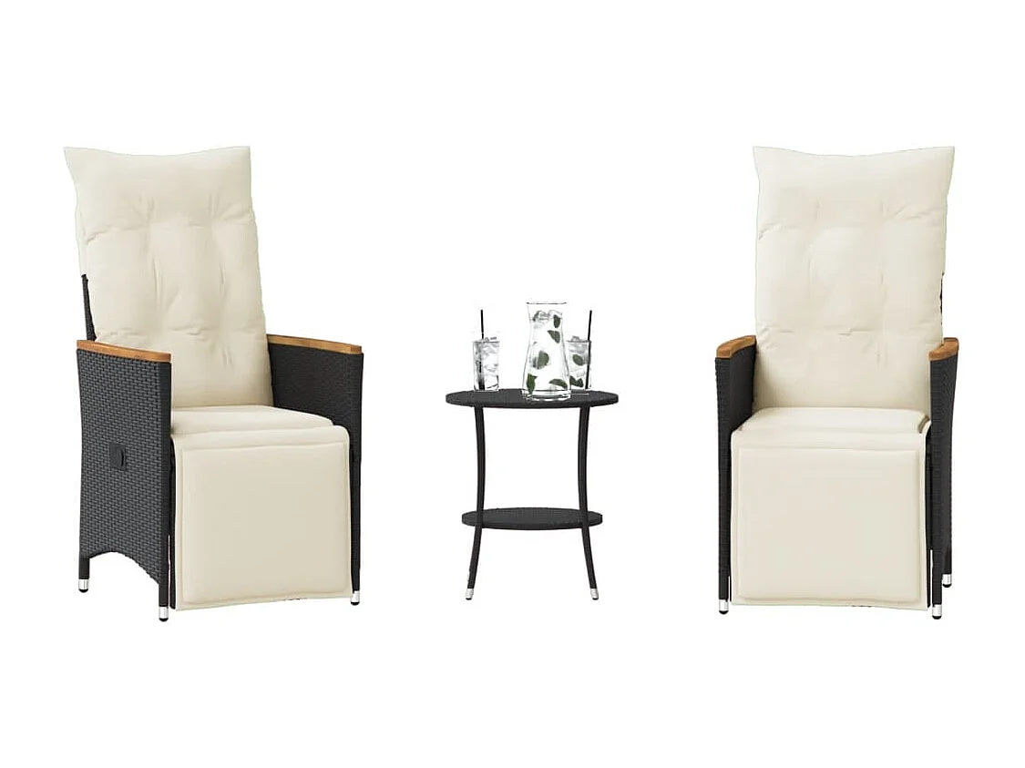 Ensemble de bistro 3 pcs avec coussins noir résine tressée FR73328