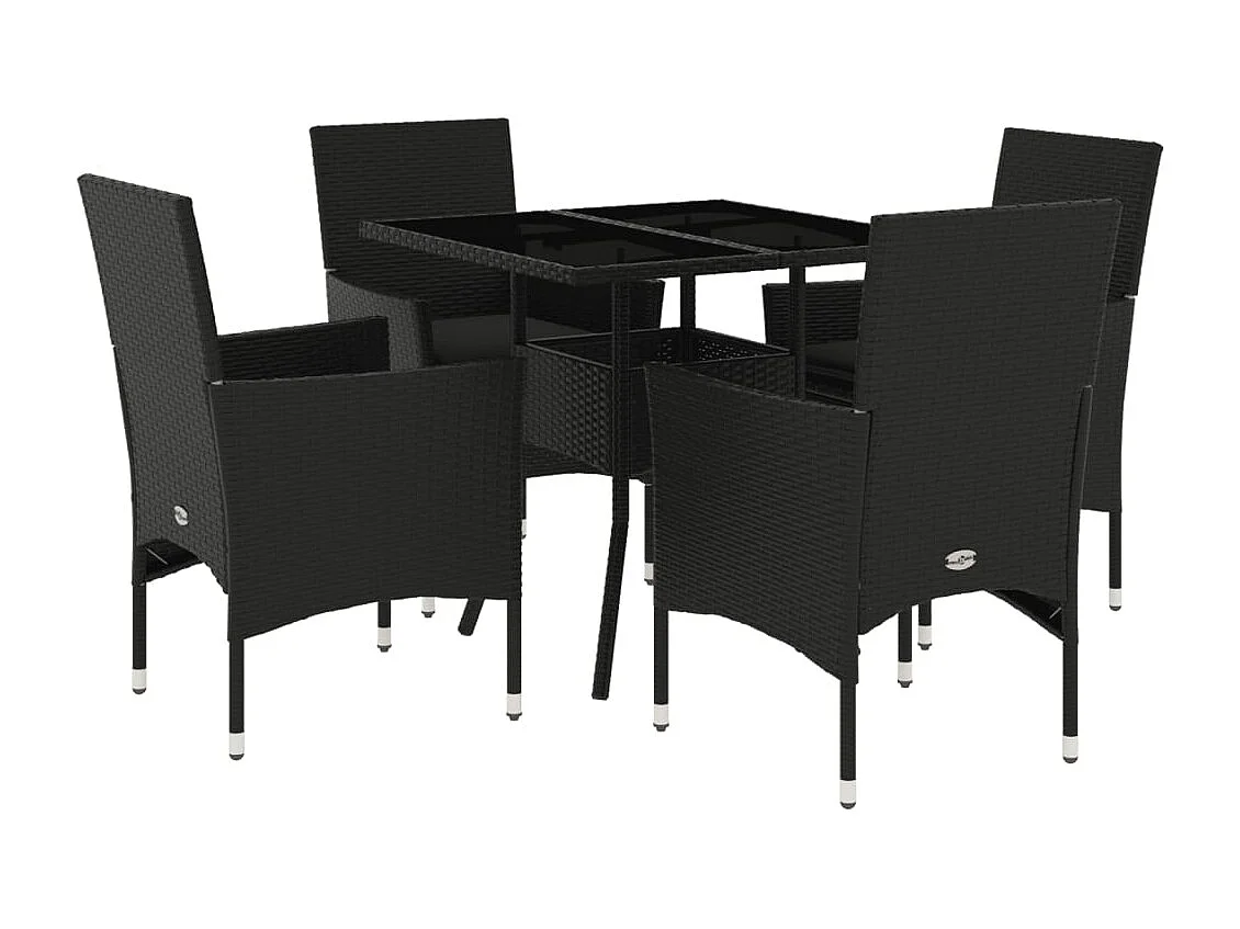 Ensemble à manger de jardin et coussins 5 pcs noir rotin verre FR36897