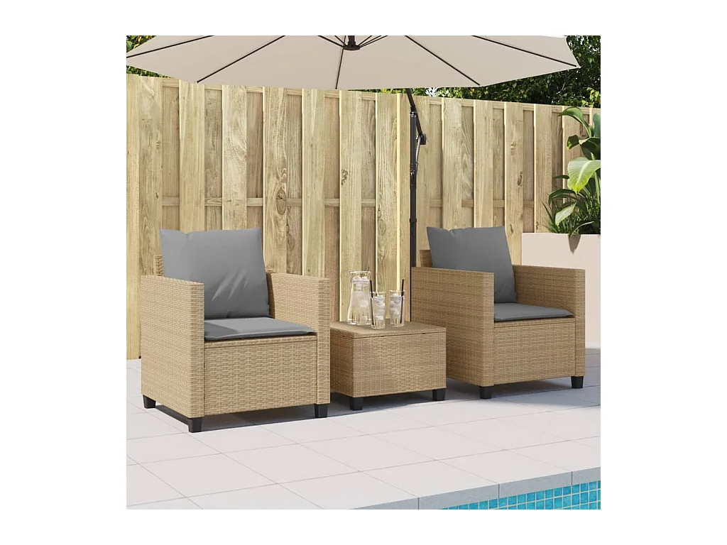 Ensemble de bistro 3 pcs avec coussins beige résine tressée FR29199