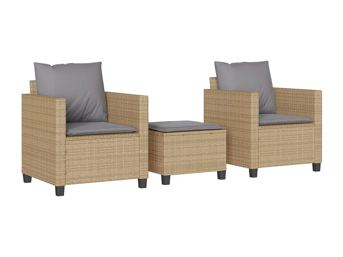 Ensemble de bistro 3 pcs avec coussins beige résine tressée FR29199