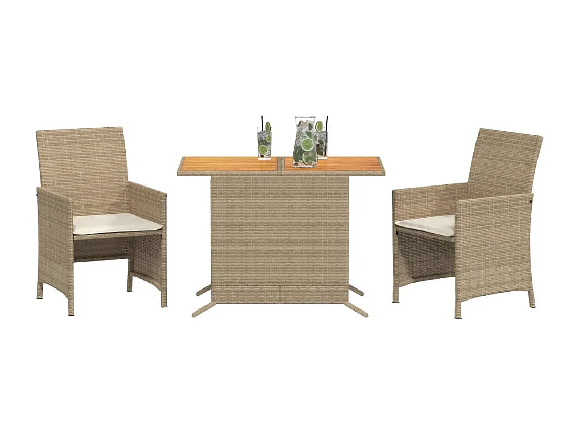 Ensemble de bistro 3 pcs avec coussins beige résine tressée FR10666