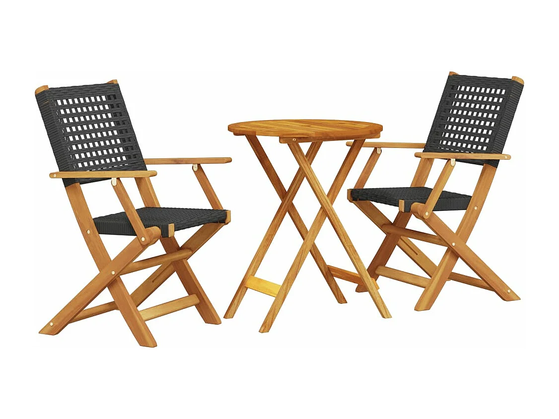 Ensemble de bistro 3 pcs noir résine tressée et bois massif FR52472