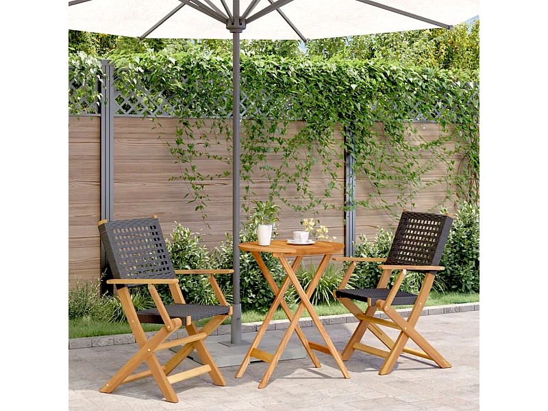 3-delige Bistroset poly rattan en massief hout zwart BE113406
