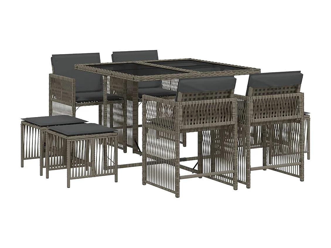 Ensemble à manger de jardin 9 pcs coussins gris résine tressée FR18860