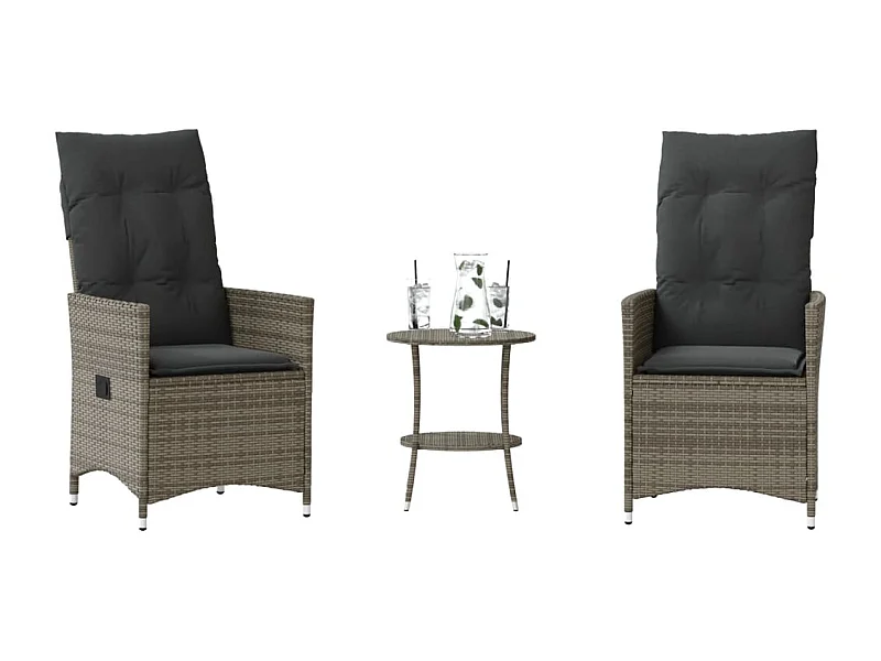 3 pcs conjunto bistrô com almofadões vime PE cinza PT933764