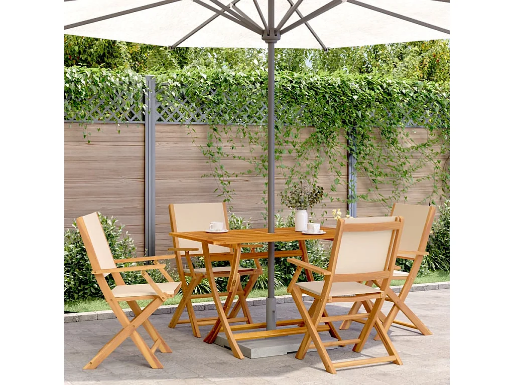 Ensemble à manger de jardin 5 pcs beige tissu et bois massif FR40622