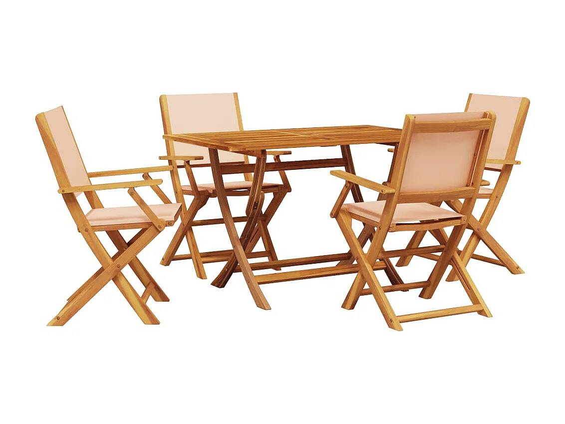 Ensemble à manger de jardin 5 pcs beige tissu et bois massif FR40622