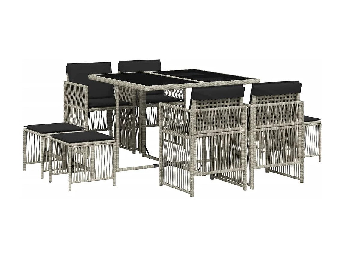 Ensemble à manger de jardin et coussins 9 pcs gris clair rotin FR46244