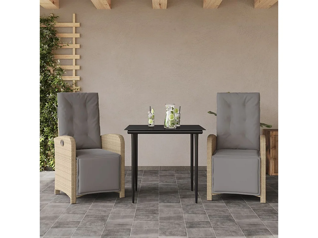 Ensemble de bistro 3 pcs avec coussins beige résine tressée FR41397