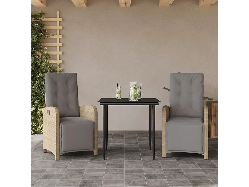 Ensemble de bistro 3 pcs avec coussins beige résine tressée FR41397