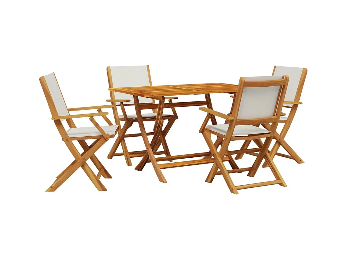 Set de comedor de jardín 5 pzas tela madera maciza blanco crema ES473368
