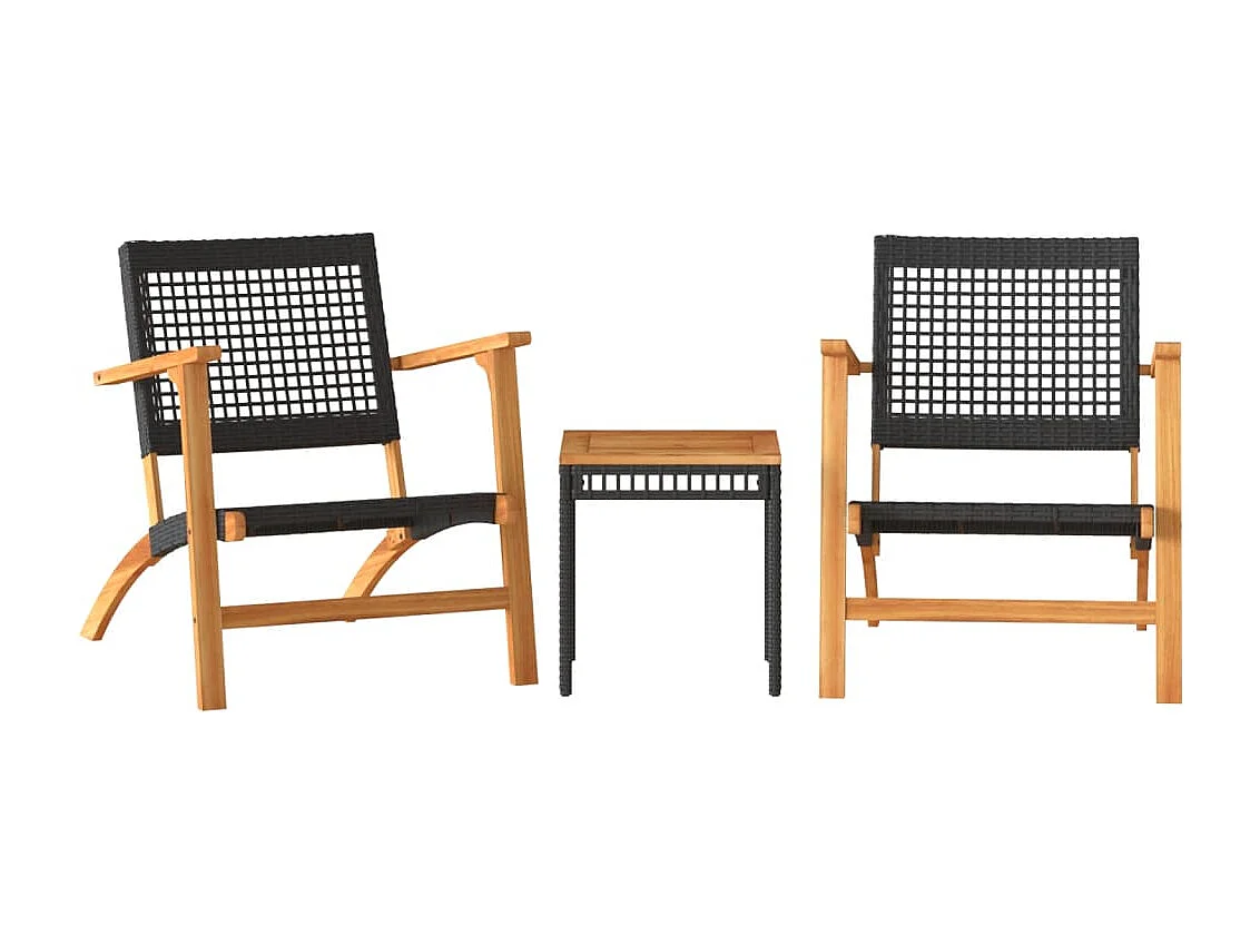 Ensemble de bistro 3 pcs noir résine tressée et bois d'acacia FR24479
