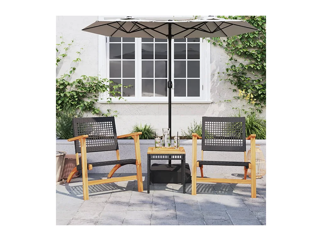 Ensemble de bistro 3 pcs noir résine tressée et bois d'acacia FR24479