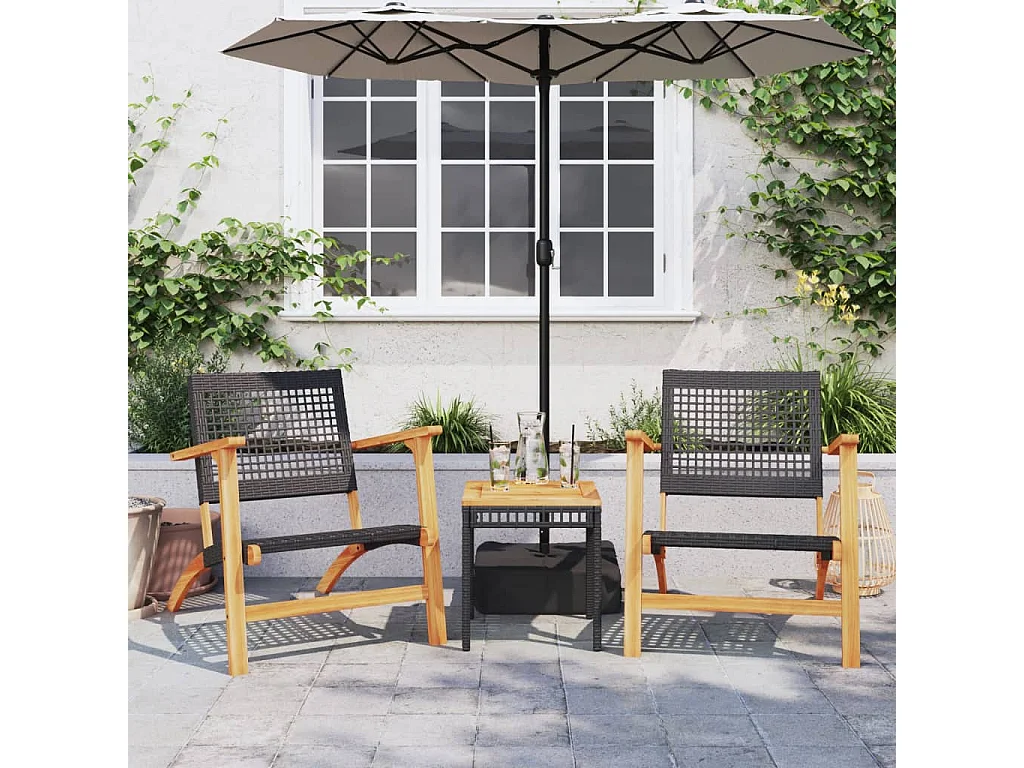 Ensemble de bistro 3 pcs noir résine tressée et bois d'acacia FR24479