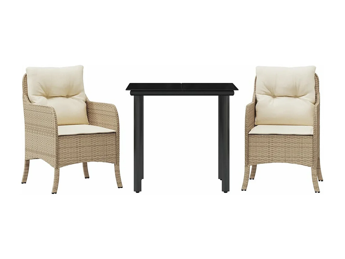 3-delige Tuinset met kussens poly rattan beige BE861175