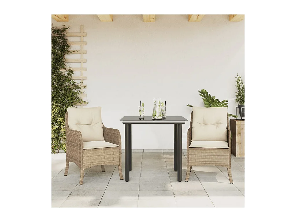 Ensemble à manger de jardin et coussins 3 pcs Beige poly rotin FR25407