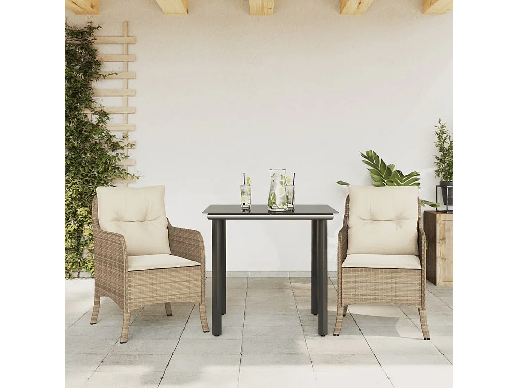 Ensemble à manger de jardin et coussins 3 pcs Beige poly rotin FR25407