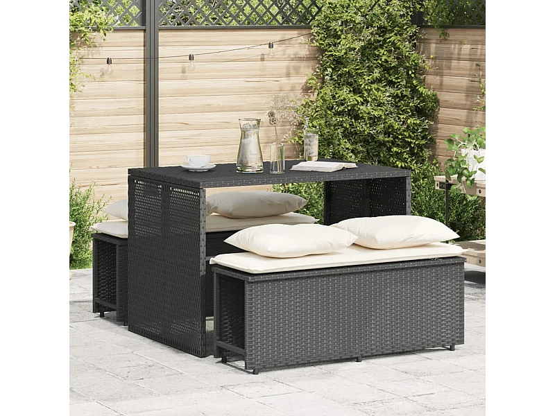 3 pcs conjunto de jantar p/ jardim c/ almofadões vime PE preto PT716807