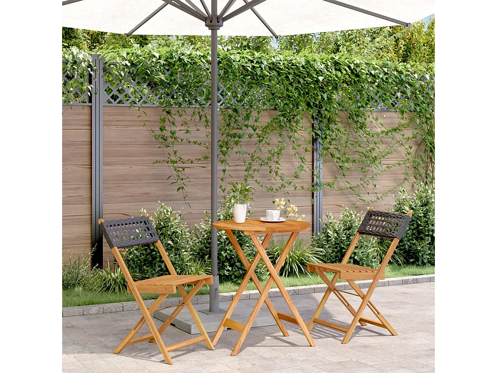 3-delige Bistroset poly rattan en massief hout zwart BE747368