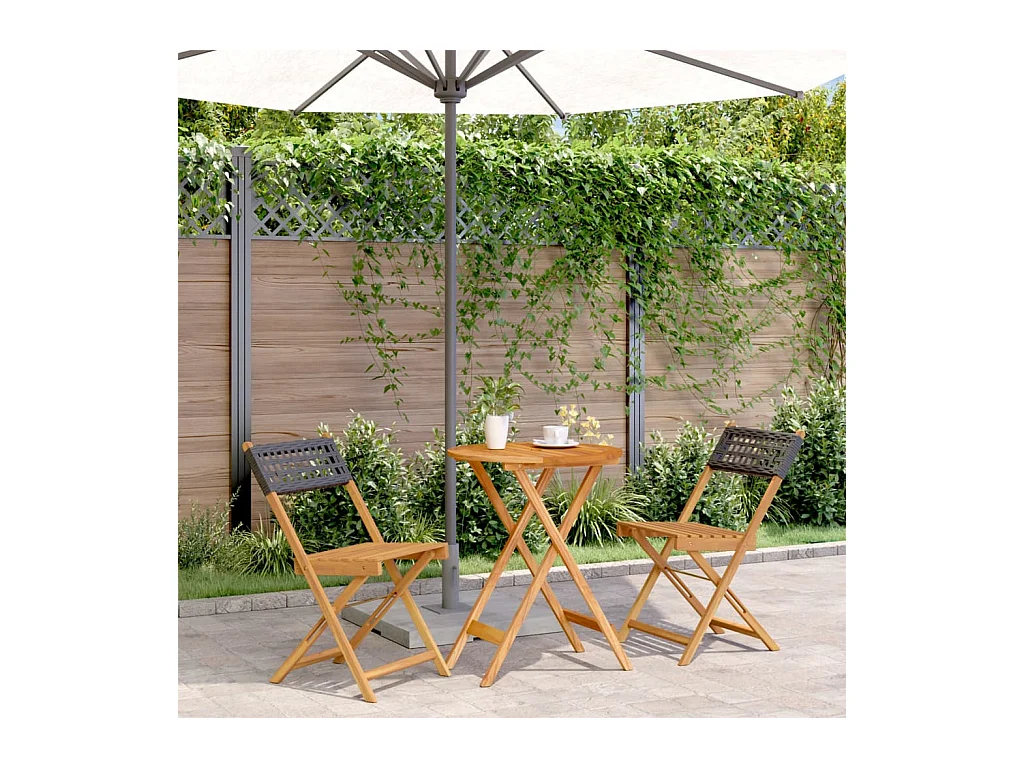 Ensemble de bistro 3 pcs noir résine tressée et bois massif FR83671