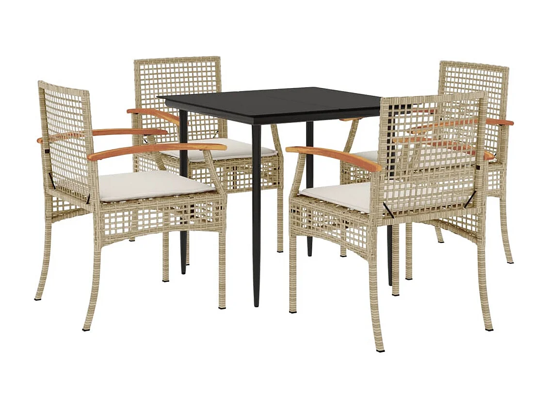 Ensemble à manger de jardin avec coussins 5pcs Beige poly rotin FR88005