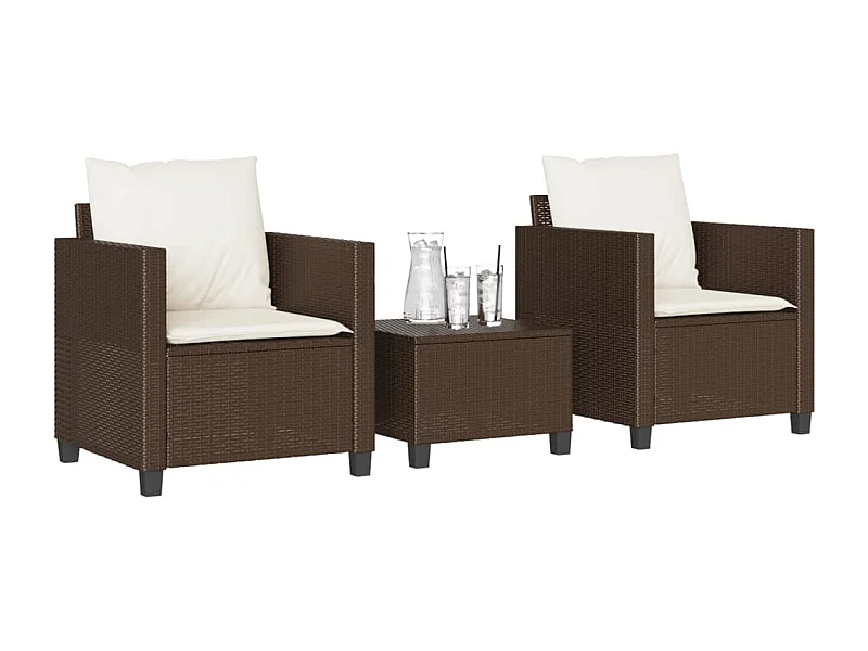 3 pcs conjunto bistrô com almofadões vime PE castanho PT531962