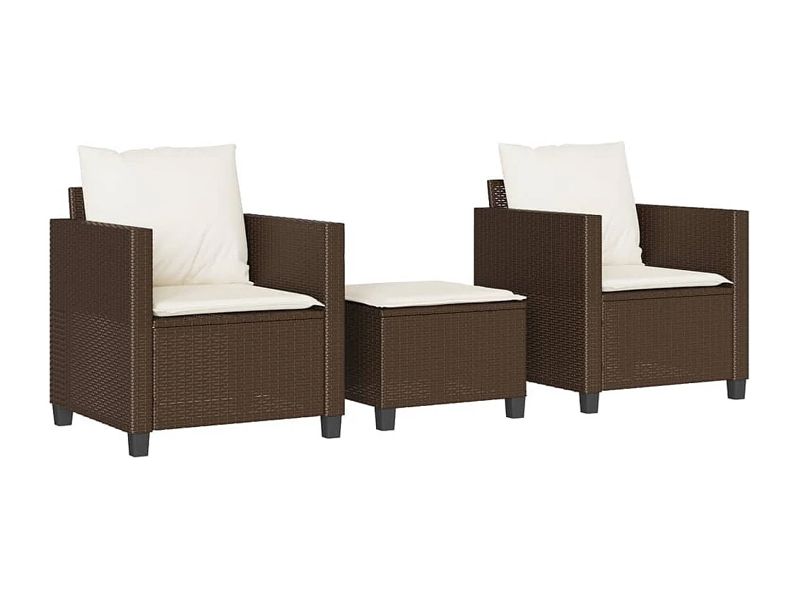 Ensemble de bistro 3 pcs avec coussins marron résine tressée FR70761