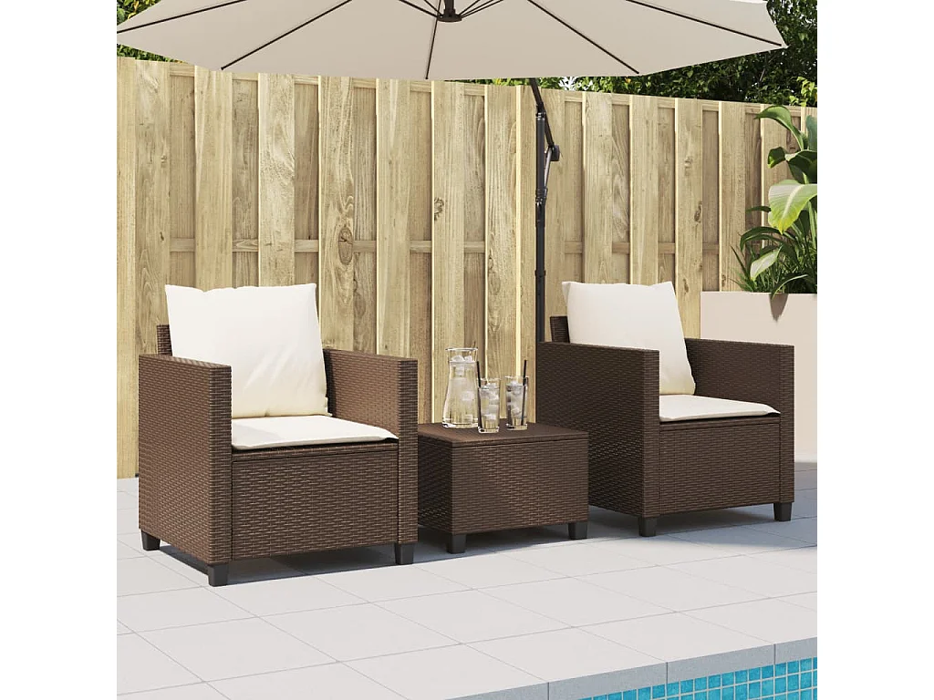 Ensemble de bistro 3 pcs avec coussins marron résine tressée FR70761