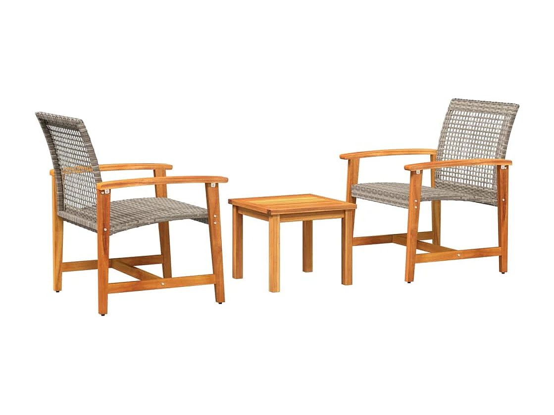3 pcs conjunto de bistrô vime PE e madeira de acácia cinzento PT579290