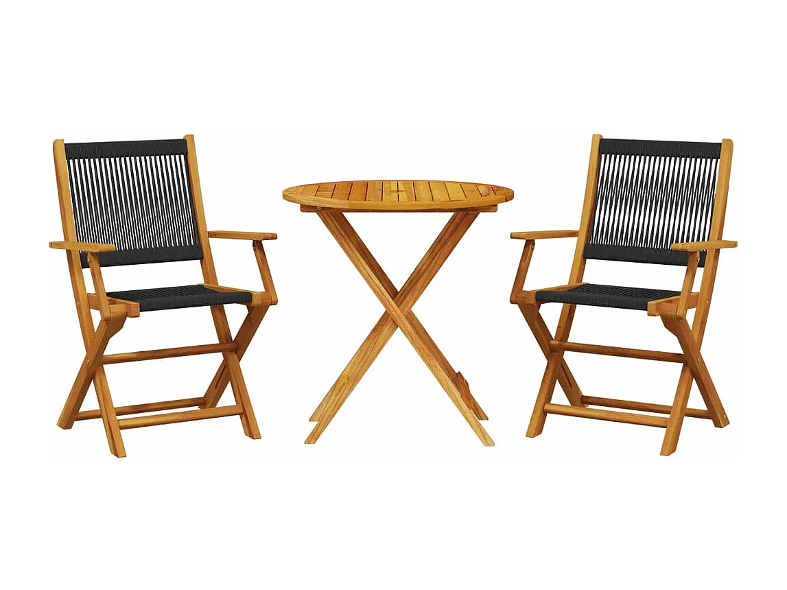 Ensemble de bistro 3 pcs noir polypropylène et bois massif FR27320