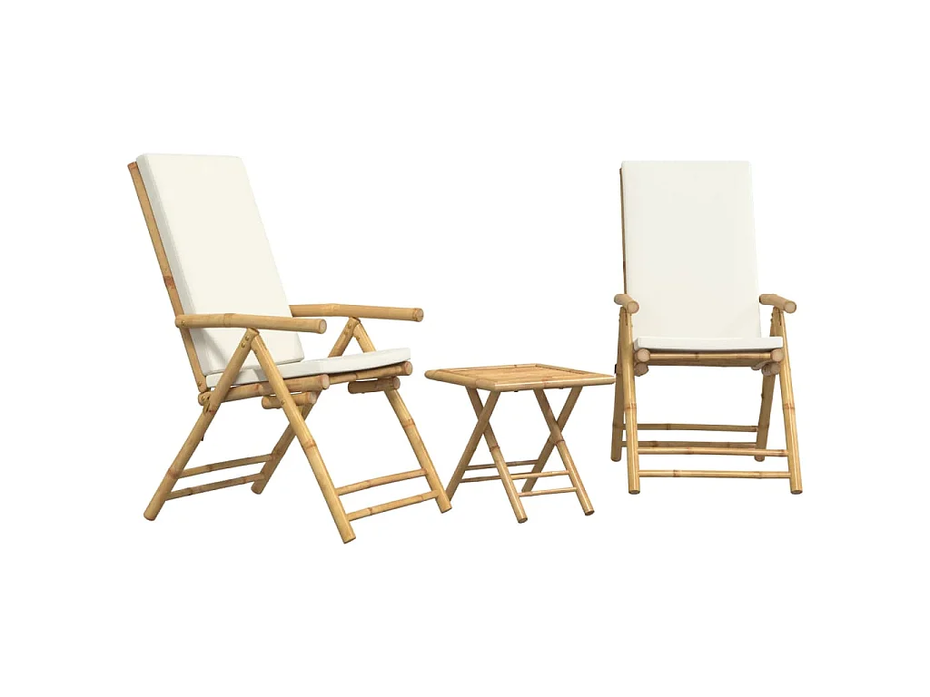 3 pcs conjunto bistrô dobrável c/ almofadões branco nata bambu PT841577