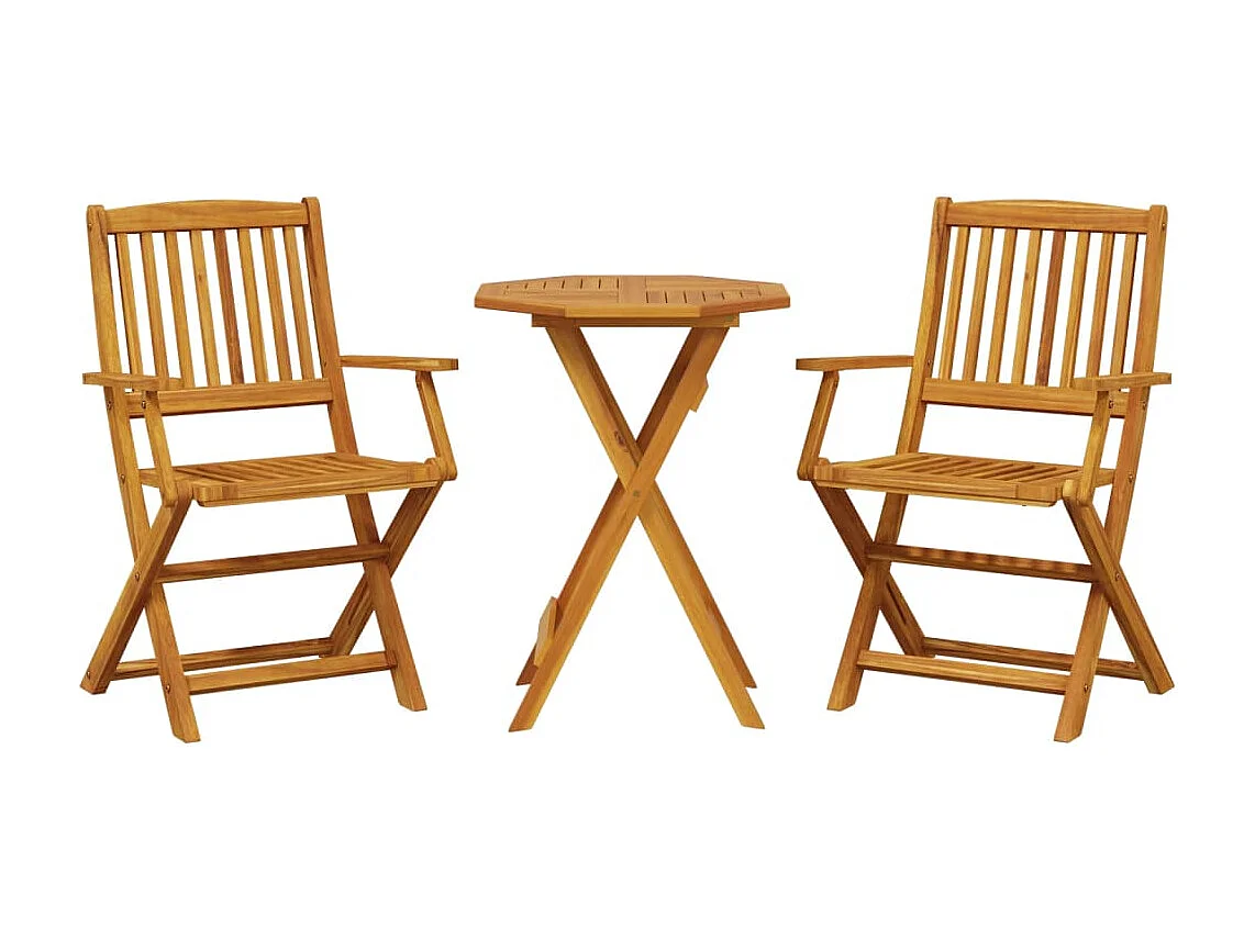 3 pcs conjunto de bistrô dobrável madeira de acácia maciça PT923079