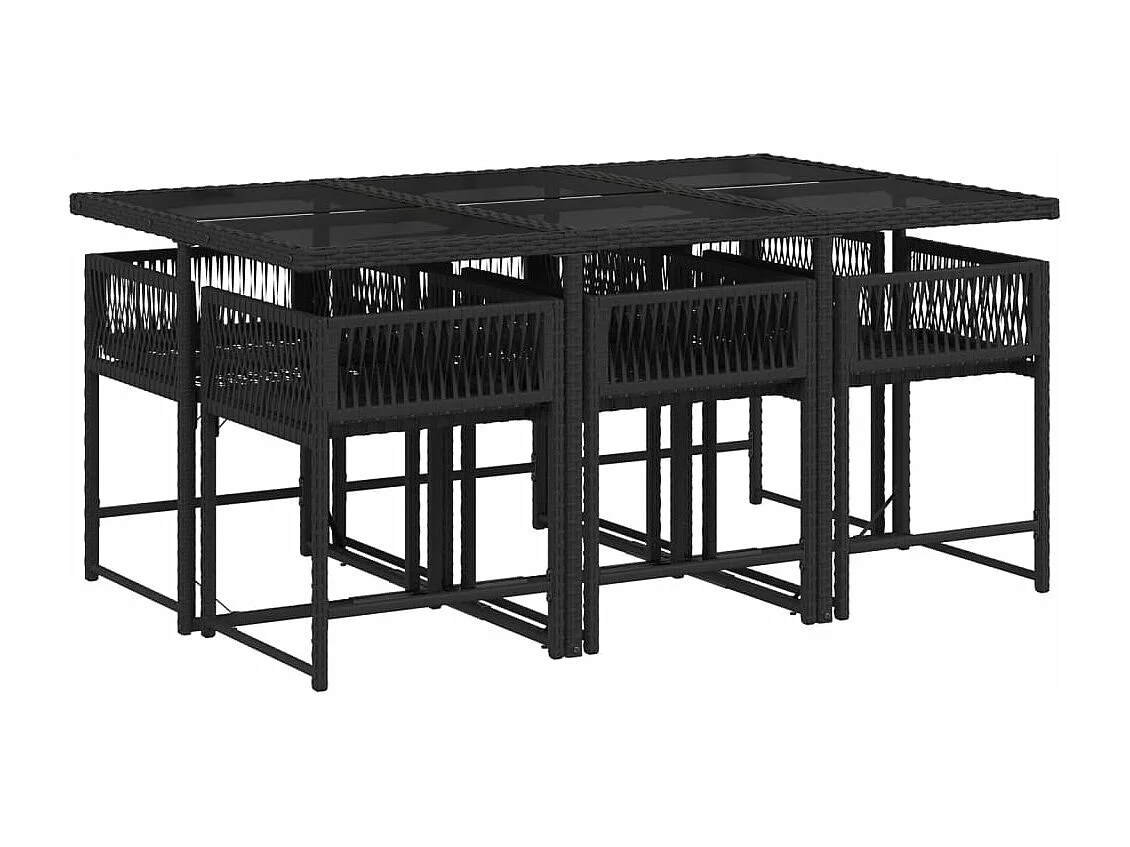 Set de comedor de jardín 7 pzas y cojines ratán sintético negro ES675269