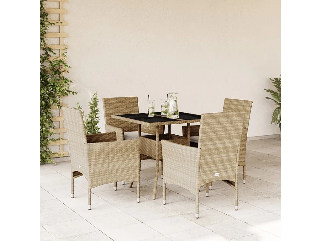 Ensemble à manger de jardin et coussins 5 pcs beige rotin verre FR41746