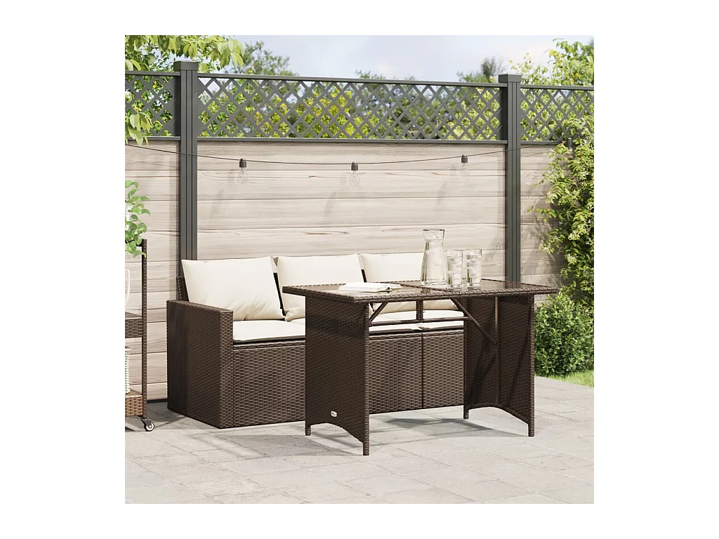 Ensemble à manger de jardin avec coussins 2 pcs marron rotin FR31619