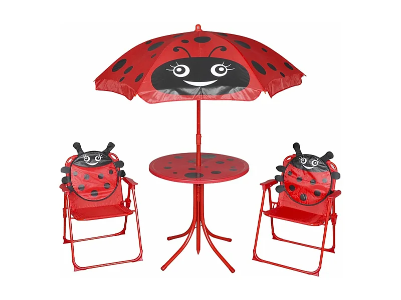 3 pcs conjunto bistrô de jardim infantil c/ guarda-sol vermelho PT321558