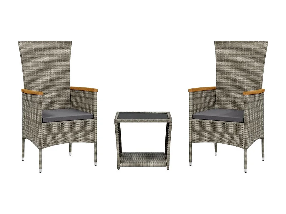 Ensemble à manger de jardin 3 pcs coussins gris résine tressée FR89186